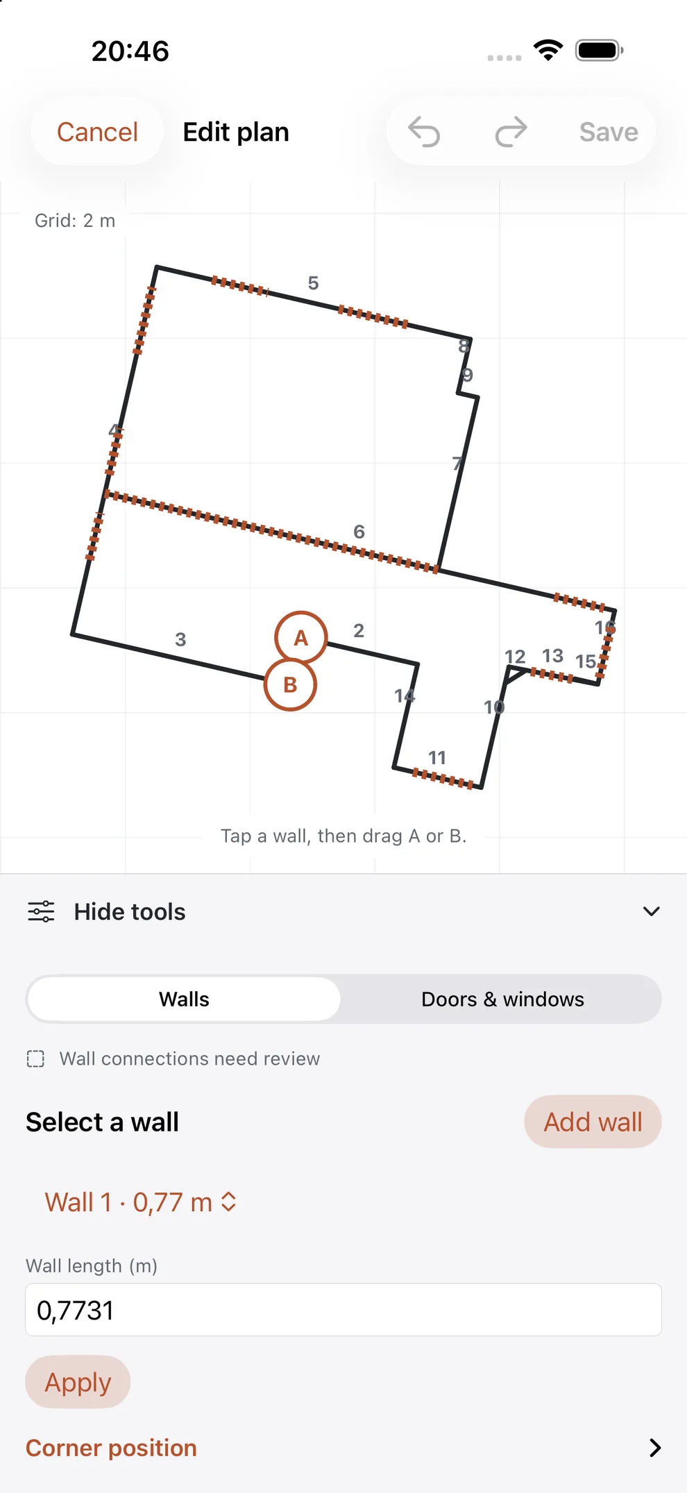 SpaceCraft's full-screen plan editor on iPhone