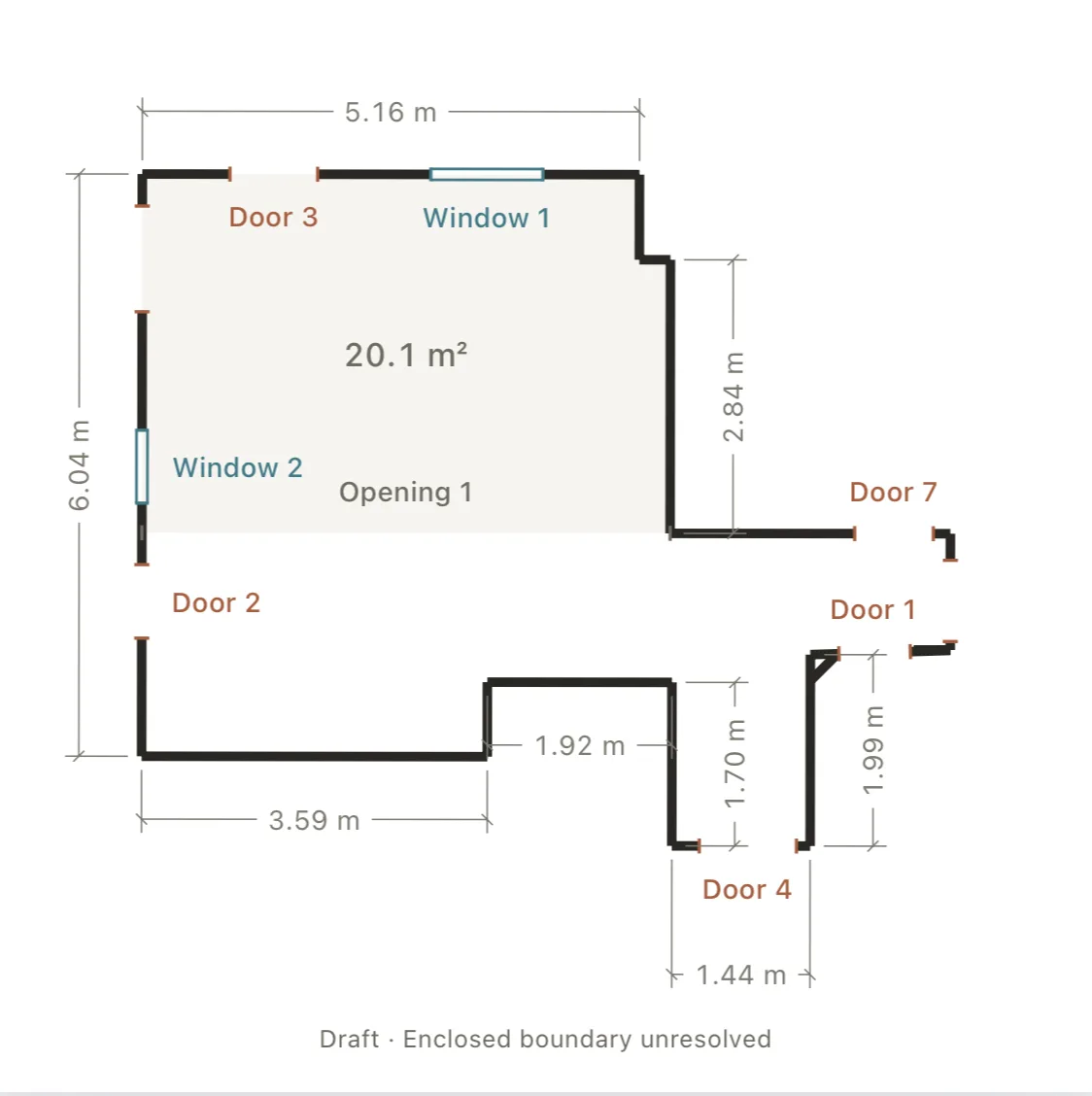 Actual floor plan with its geometry warnings